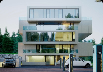 Modern multi-story home with large windows